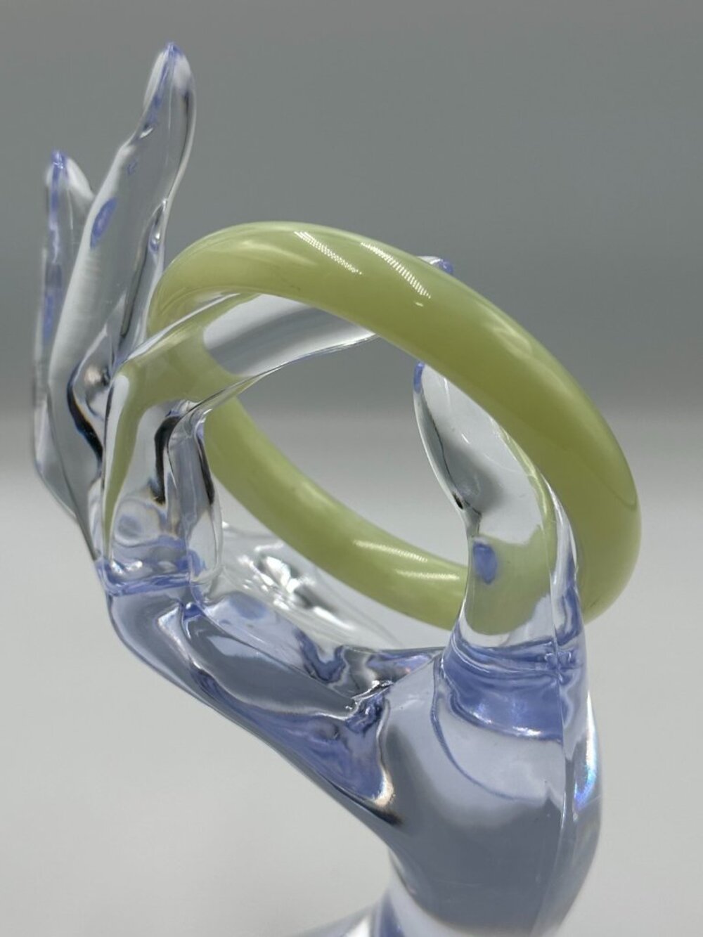 3/$30 Green Stone Bangle Bracelet Polished Translucent Round Cuff 8.25 Inch